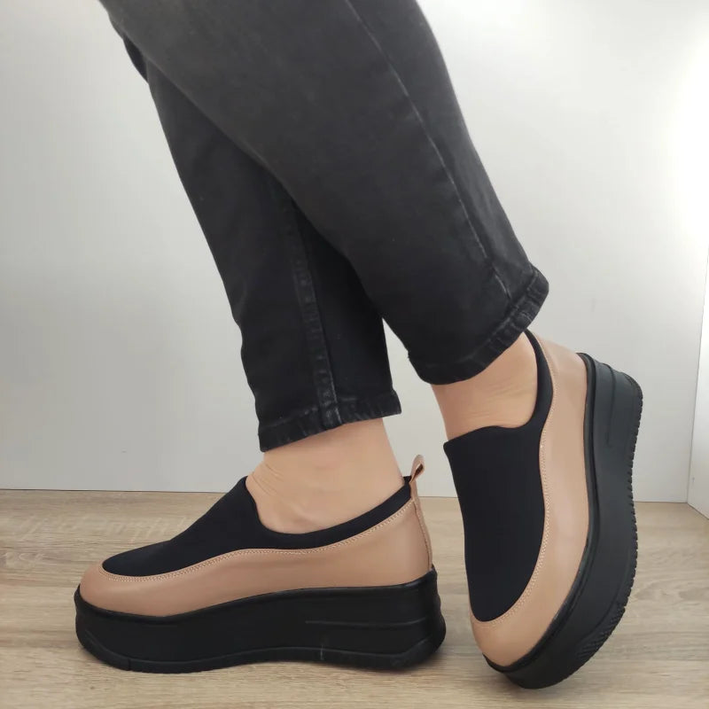 PANTOFI CASUAL DAMA PERLLA 1375-9 GREJ CAPUCINO + STRETCH NEGRU