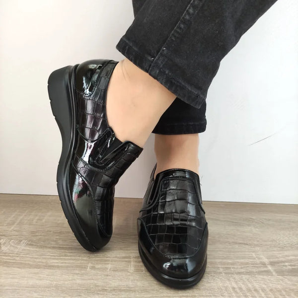 PANTOFI CASUAL DAMA PITILLOS 10024 NEGRI CROCO - imagine 3