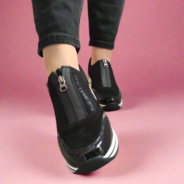 PANTOFI CASUAL DAMA REMONTE D0T08-02 NEGRE VELUR CU LAC - imagine 4