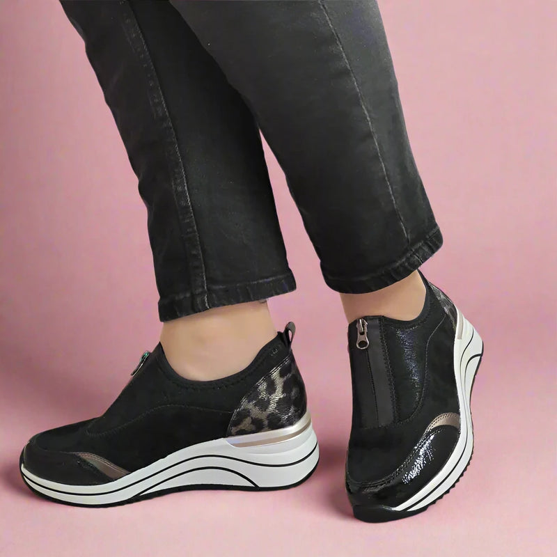 PANTOFI CASUAL DAMA REMONTE D0T08-02 NEGRE VELUR CU LAC - imagine 3