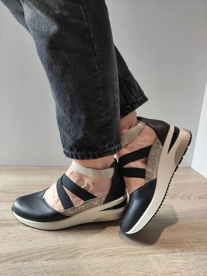 PANTOFI CASUAL DAMA REMONTE D2411-03 NEGRI CU BEJ