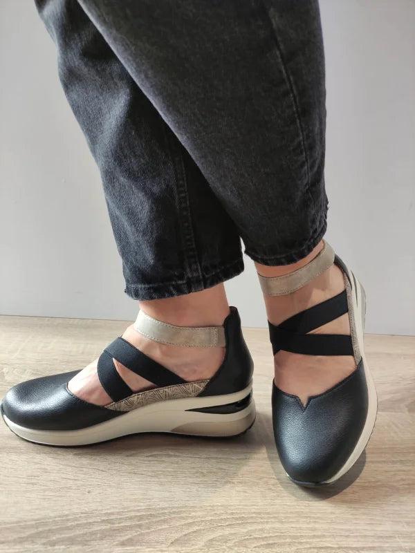 PANTOFI CASUAL DAMA REMONTE D2411-03 NEGRI CU BEJ - imagine 2