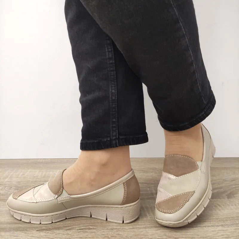 PANTOFI CASUAL DAMA RIEKER 53785-60 BEJ CU TAUPE - imagine 2