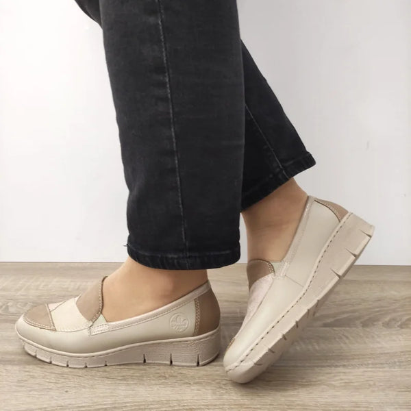 PANTOFI CASUAL DAMA RIEKER 53785-60 BEJ CU TAUPE - imagine 3