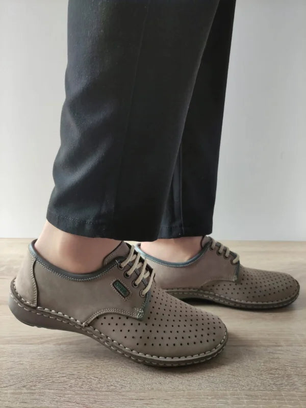 PANTOFI CASUAL PERFORATI BARBATI OTTER 9558 14-2 BEJ GREY LOTUS NUBUCK - imagine 2
