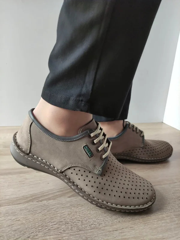 PANTOFI CASUAL PERFORATI BARBATI OTTER 9558 14-2 BEJ GREY LOTUS NUBUCK - imagine 4