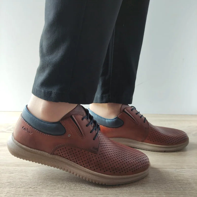 PANTOFI CASUAL PERFORATI BARBATI RIEKER 10406-24 MARO CU BLEUMARIN - imagine 2
