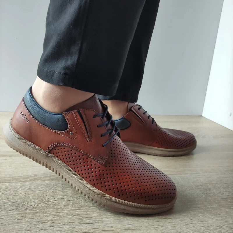 PANTOFI CASUAL PERFORATI BARBATI RIEKER 10406-24 MARO CU BLEUMARIN - imagine 3
