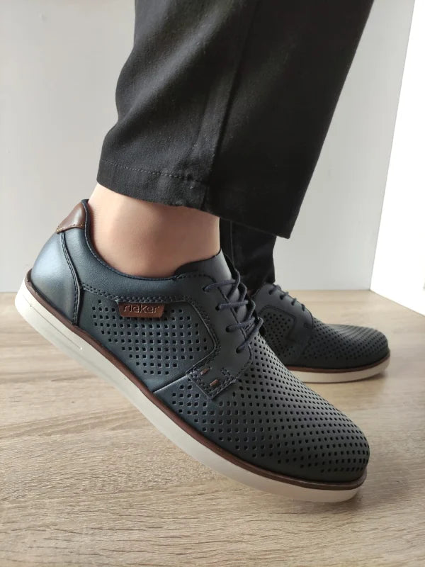 PANTOFI CASUAL PERFORATI BARBATI RIEKER B2306-14 BLEUMARIN - imagine 4