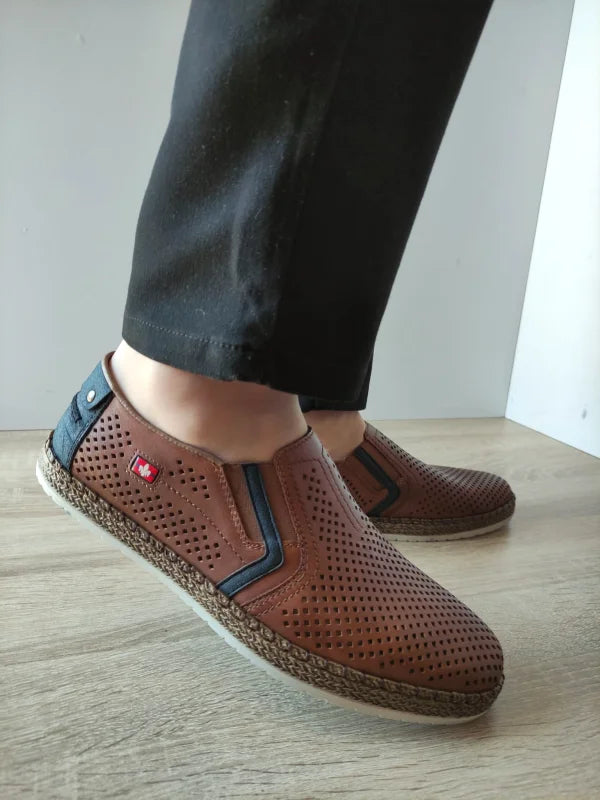PANTOFI CASUAL PERFORATI BARBATI RIEKER B5297-24 MARO + BLEUMARIN - imagine 2