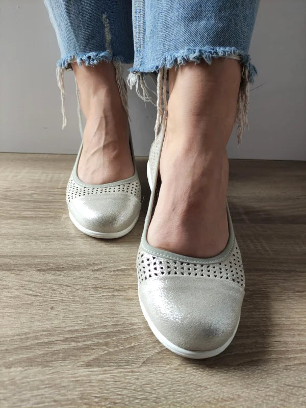 PANTOFI CASUAL PERFORATI DAMA PASS 42024 12-I BEJ METALIC - imagine 3