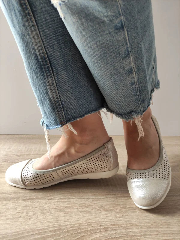 PANTOFI CASUAL PERFORATI DAMA PASS 42024 12-I BEJ METALIC - imagine 2