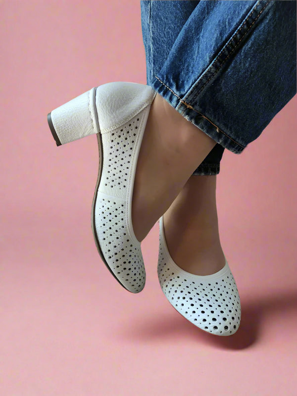PANTOFI CASUAL PERFORATI DAMA RIEKER 41057-80 ALBI - imagine 3