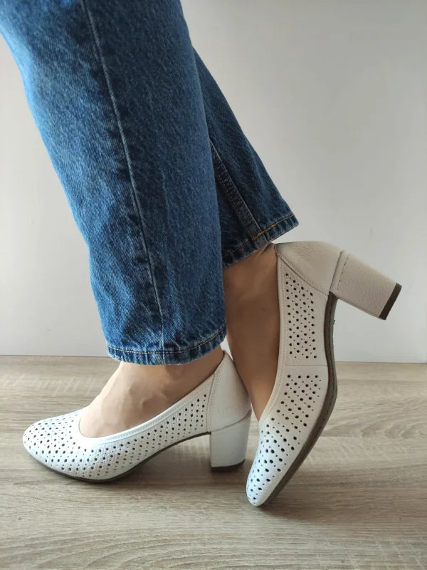 PANTOFI CASUAL PERFORATI DAMA RIEKER 41057-80 ALBI
