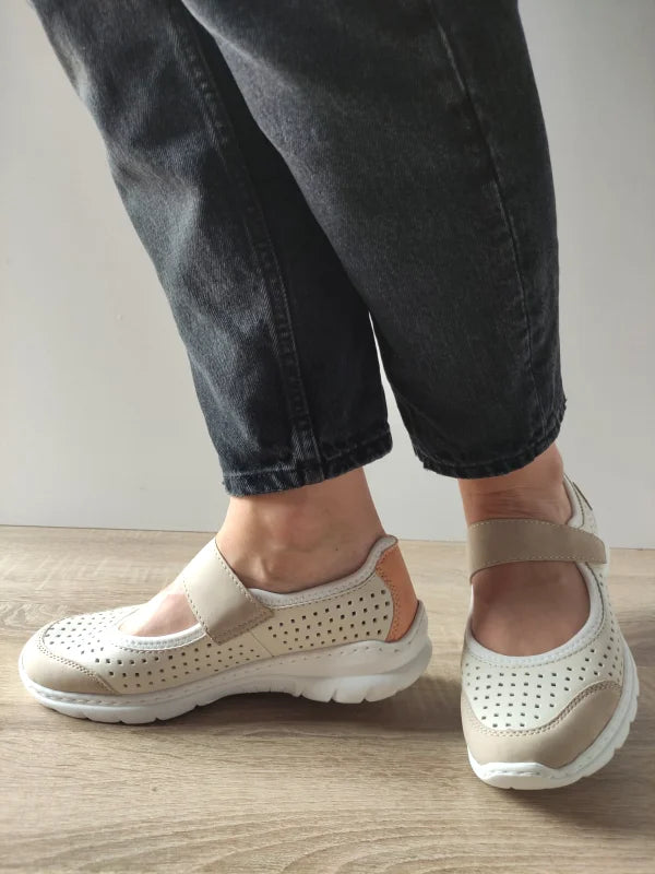 PANTOFI CASUAL PERFORATI DAMA RIEKER L32B5-81 CREM - imagine 2