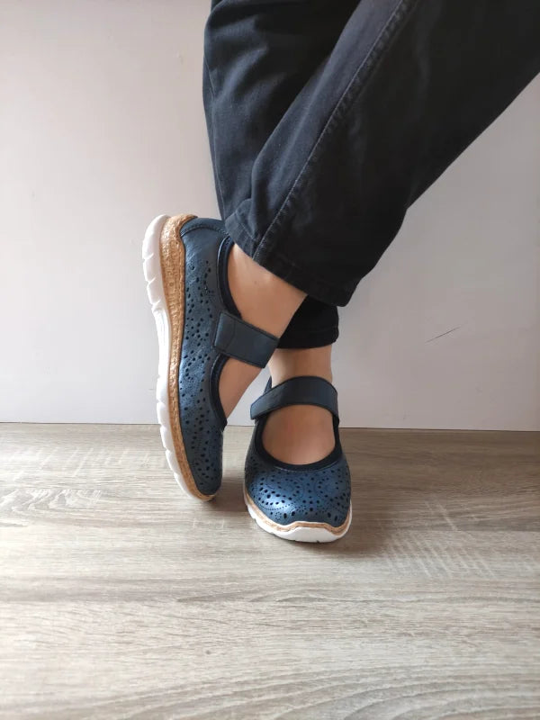 PANTOFI CASUAL PERFORATI DAMA RIEKER N4299-14 ALBASTRI - imagine 4