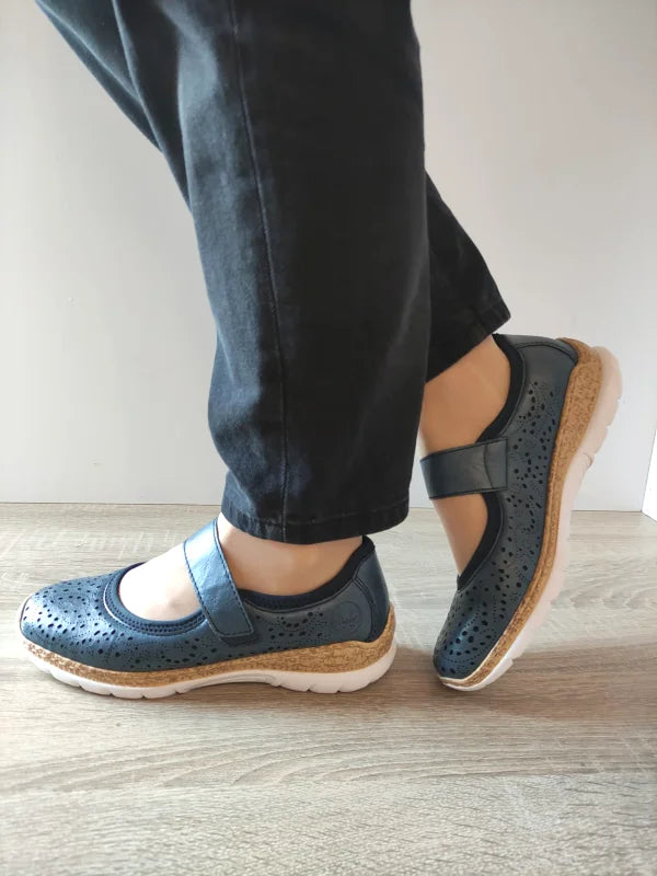 PANTOFI CASUAL PERFORATI DAMA RIEKER N4299-14 ALBASTRI - imagine 2