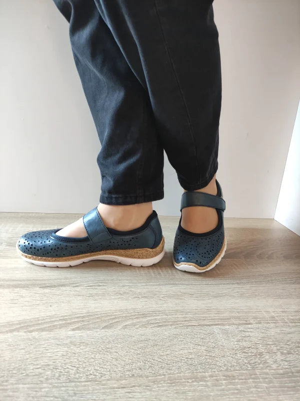 PANTOFI CASUAL PERFORATI DAMA RIEKER N4299-14 ALBASTRI - imagine 3