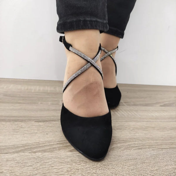 PANTOFI DECUPATI ELEGANTI DAMA PERLLA 3671-3 NEGRI VELUR - imagine 4