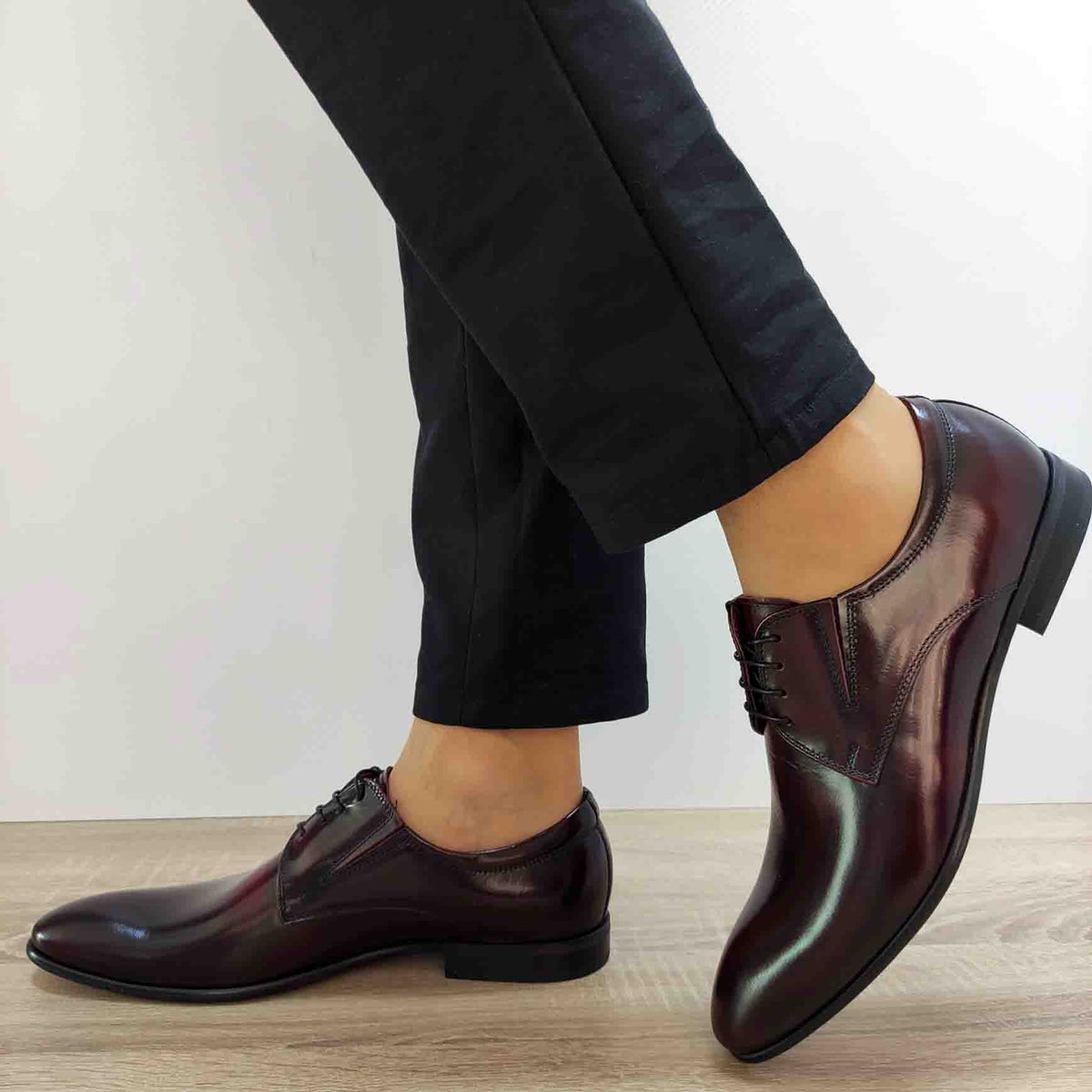 PANTOFI ELEGANTI BARBATI CONHPOL 2136-0823 BORDO FLORANTIC - imagine 2