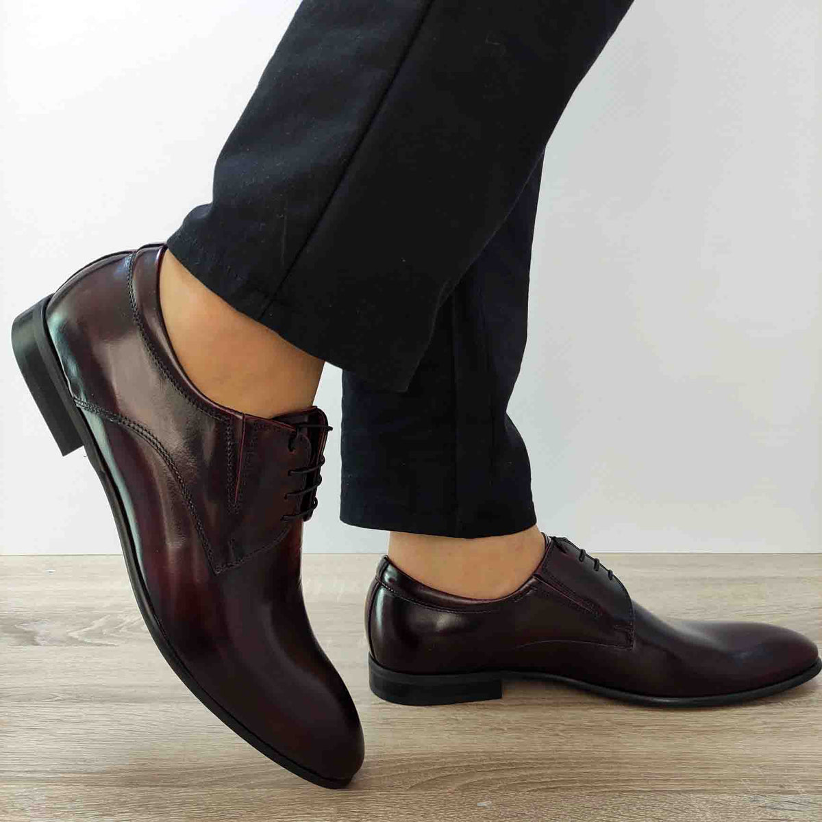 PANTOFI ELEGANTI BARBATI CONHPOL 2136-0823 BORDO FLORANTIC - imagine 3