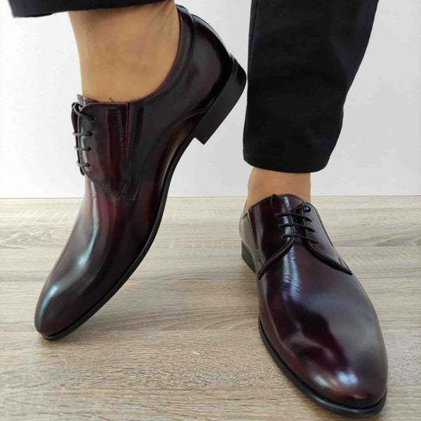 PANTOFI ELEGANTI BARBATI CONHPOL 2136-0823 BORDO FLORANTIC - imagine 5