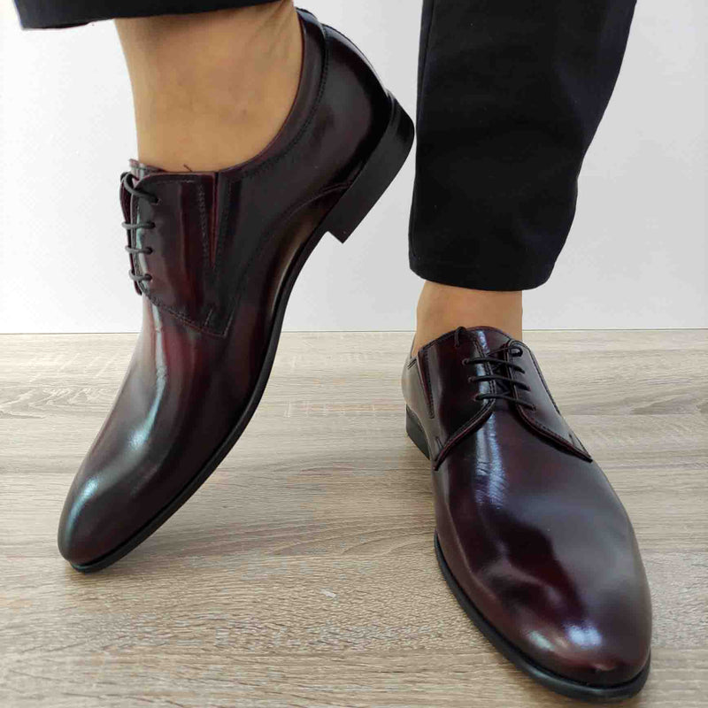 PANTOFI ELEGANTI BARBATI CONHPOL 2136-0823 BORDO FLORANTIC - imagine 5