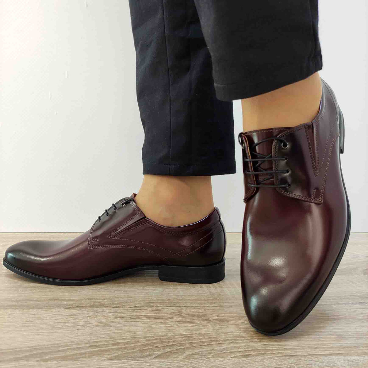 PANTOFI ELEGANTI BARBATI CONHPOL 9166-0412-00S02 BORDO LACUIT - imagine 2