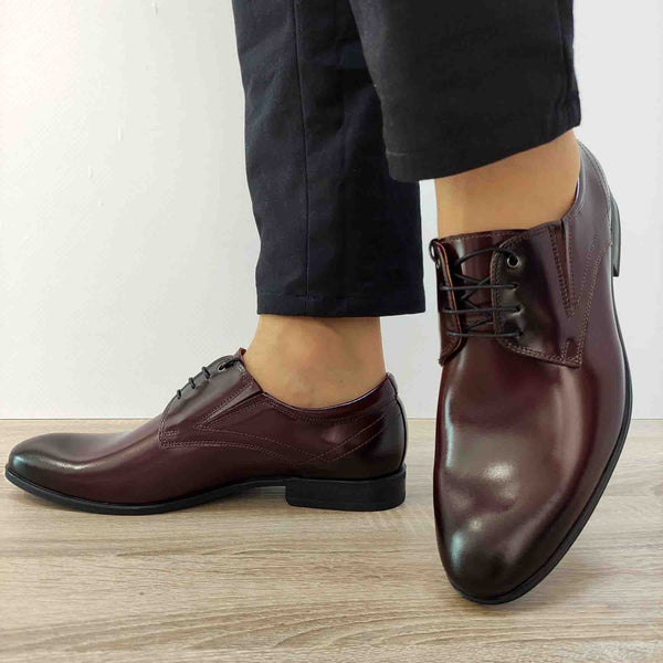 PANTOFI ELEGANTI BARBATI CONHPOL 9166-0412-00S02 BORDO LACUIT - imagine 2