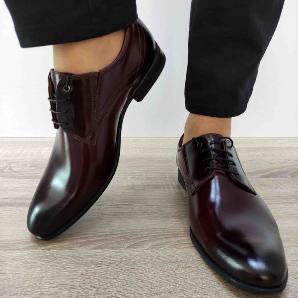 PANTOFI ELEGANTI BARBATI CONHPOL 9166-0412-00S02 BORDO LACUIT - imagine 3