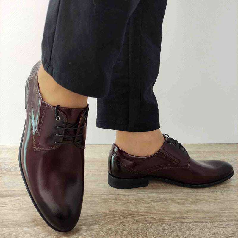 PANTOFI ELEGANTI BARBATI CONHPOL 9166-0412-00S02 BORDO LACUIT - imagine 4