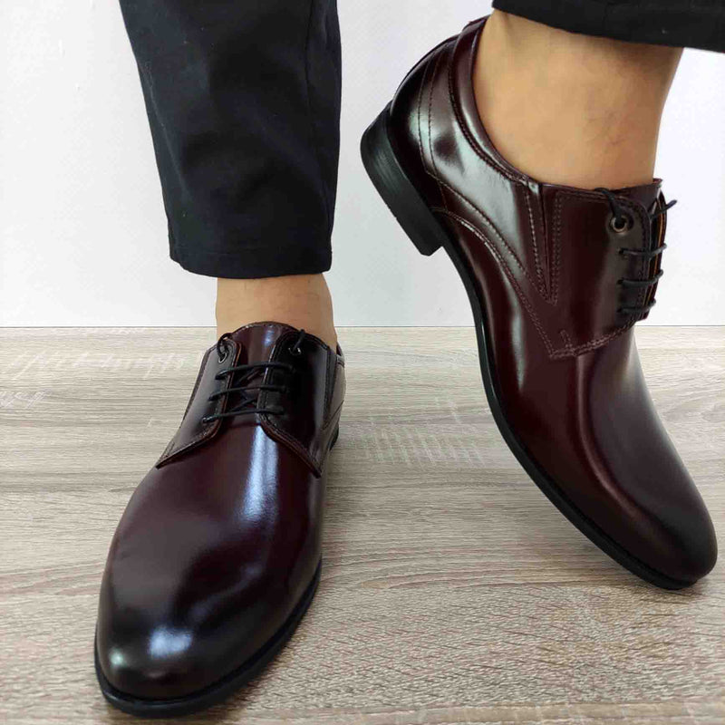 PANTOFI ELEGANTI BARBATI CONHPOL 9166-0412-00S02 BORDO LACUIT - imagine 5