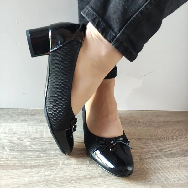 PANTOFI ELEGANTI DAMA KARISMA 50105A 01-Z NEGRI LAC + TEXTIL - imagine 5