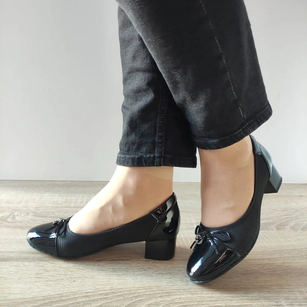 PANTOFI ELEGANTI DAMA KARISMA 50105A 01-Z NEGRI LAC + TEXTIL - imagine 4