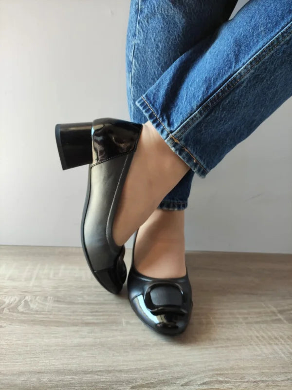 PANTOFI ELEGANTI DAMA KARISMA 60008C 51-N GRI METALIC + NEGRU LAC - imagine 3