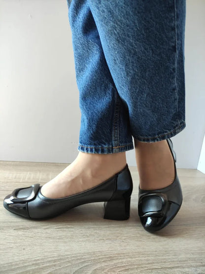 PANTOFI ELEGANTI DAMA KARISMA 60008C 51-N GRI METALIC + NEGRU LAC