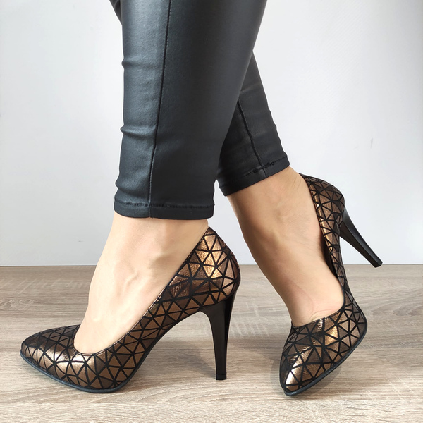 PANTOFI ELEGANTI DAMA PERLLA 19-19 NEGRI + BRONZ - imagine 2