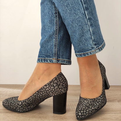 PANTOFI ELEGANTI DAMA PERLLA 470-13 NEGRI VELUR + ARGINTII