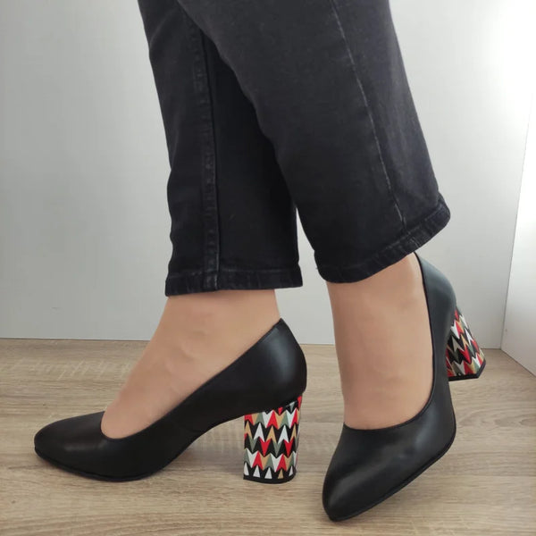 PANTOFI ELEGANTI DAMA PERLLA 470-44 NEGRI + TOC COLOR - imagine 5