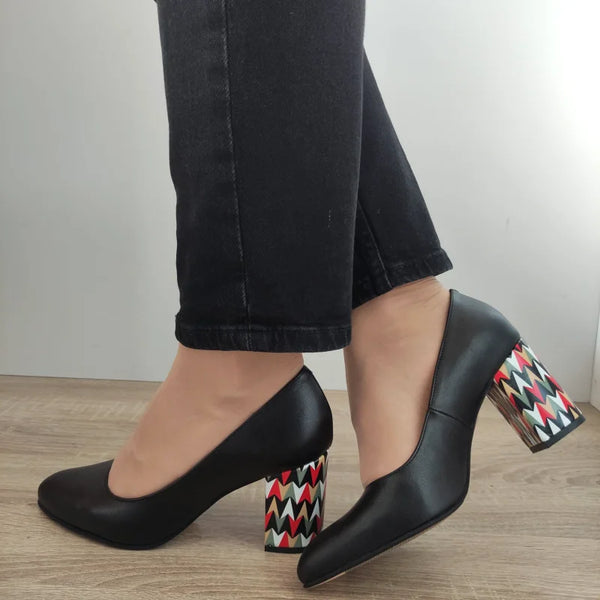 PANTOFI ELEGANTI DAMA PERLLA 470-44 NEGRI + TOC COLOR - imagine 2