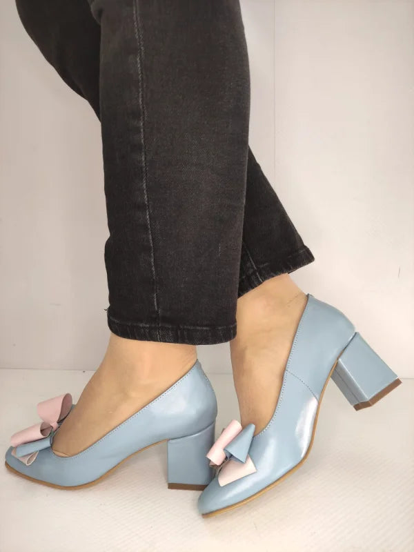 PANTOFI ELEGANTI DAMA RICO 148 BLEU CU ROZ - imagine 5