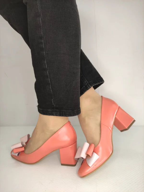 PANTOFI ELEGANTI DAMA RICO 148 CORAL CU ROZ - imagine 5