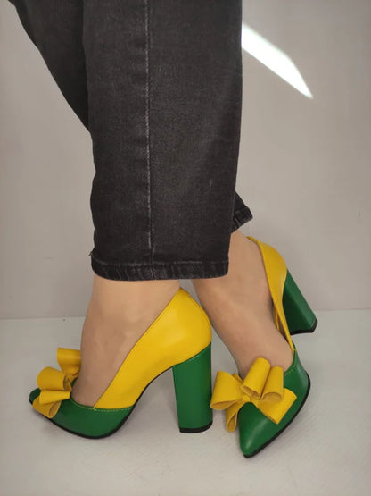 PANTOFI ELEGANTI DAMA RICO 597 VERZI CU GALBEN