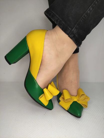 PANTOFI ELEGANTI DAMA RICO 597 VERZI CU GALBEN