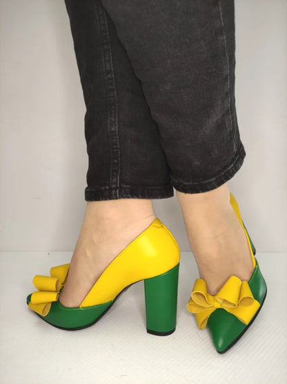 PANTOFI ELEGANTI DAMA RICO 597 VERZI CU GALBEN