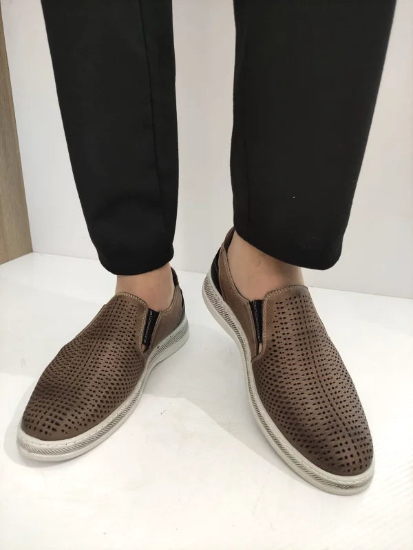 PANTOFI PERFORATI BARBATI BIO FLEX 411 TAUPE - imagine 3