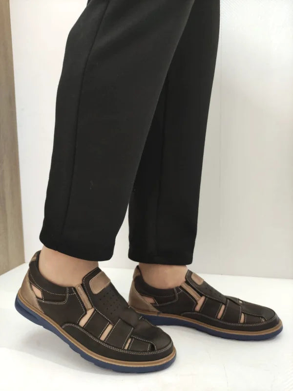 PANTOFI PERFORATI BARBATI BIO FLEX 777 MARO INCHIS + BEJ - imagine 2