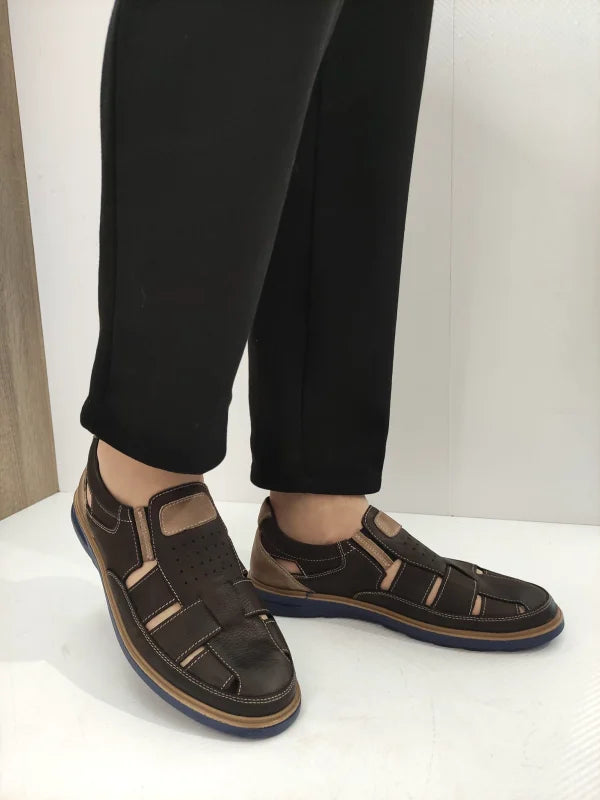 PANTOFI PERFORATI BARBATI BIO FLEX 777 MARO INCHIS + BEJ - imagine 3