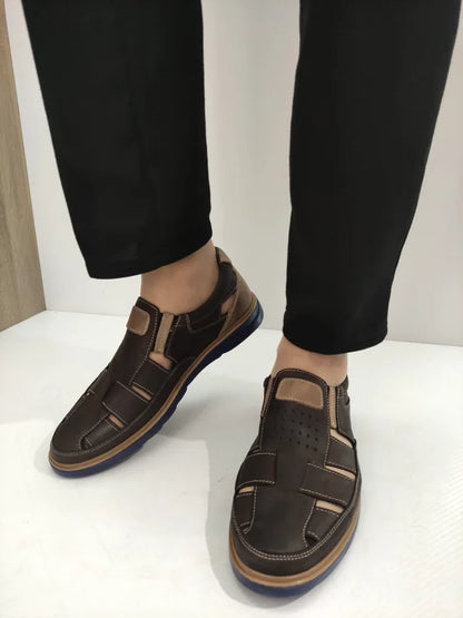 PANTOFI PERFORATI BARBATI BIO FLEX 777 MARO INCHIS + BEJ