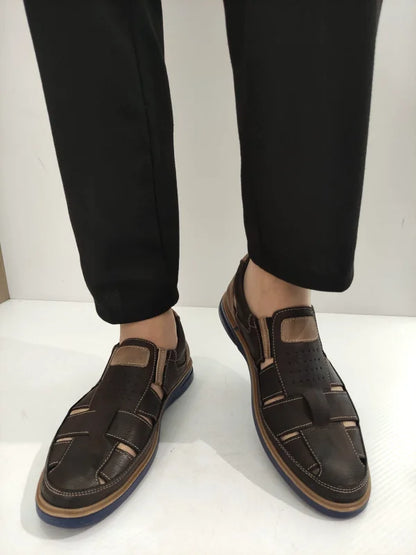 PANTOFI PERFORATI BARBATI BIO FLEX 777 MARO INCHIS + BEJ